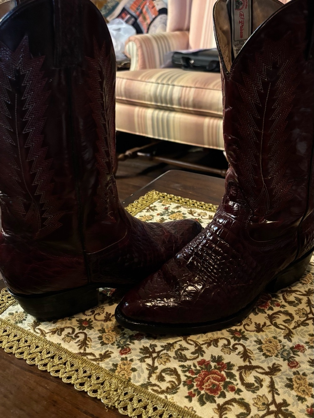El Potro Men’s Size 9 1/2 Burgundy Western Cowboy Boots Leather Sole Made Mexico